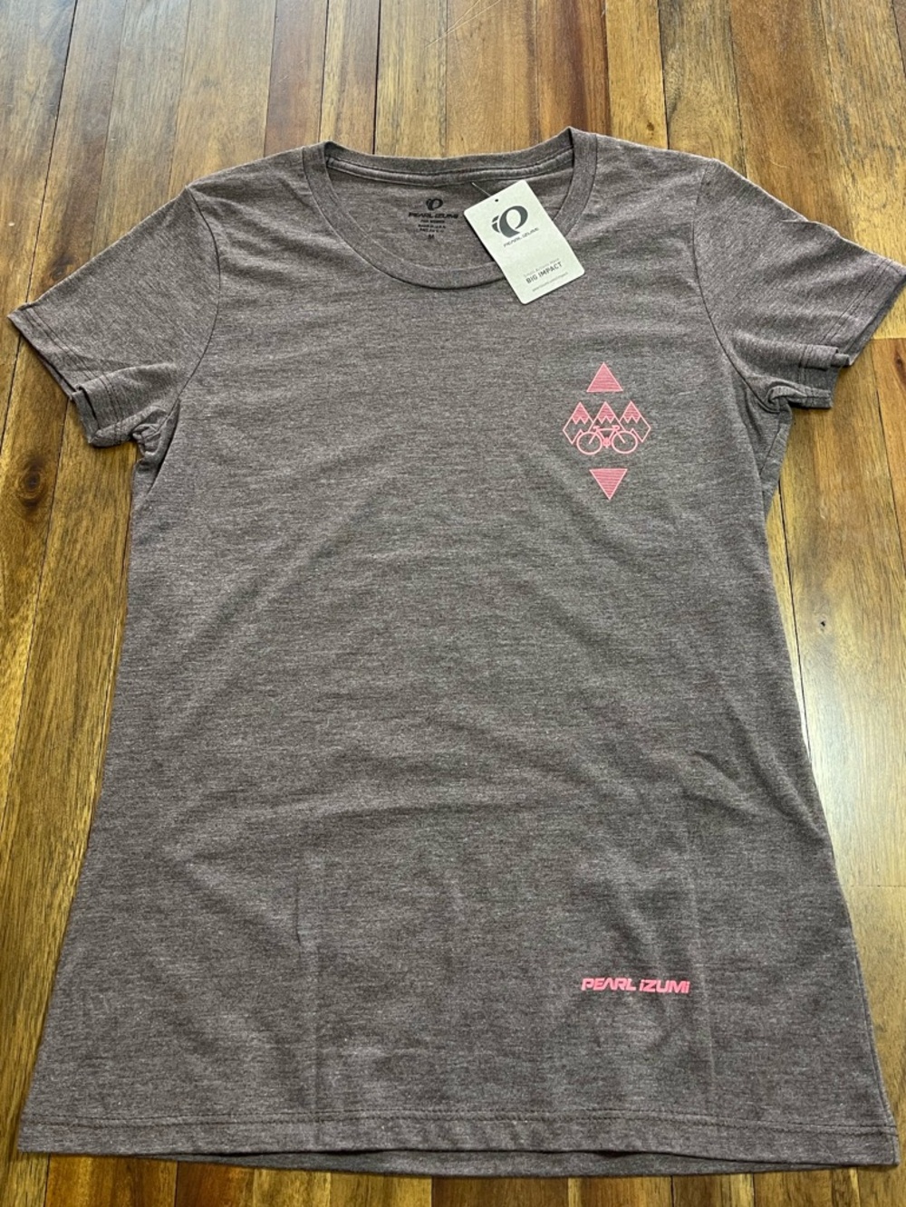 Pearl Izumi Women’s Heathered Brown Short Sleeve Tee with Pink Accents